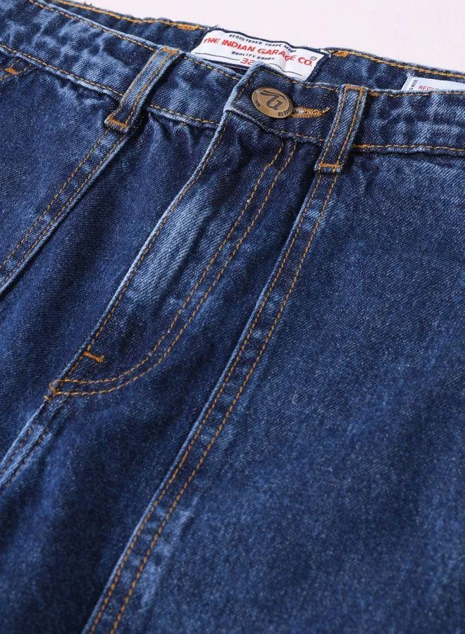The Indian Garage Co  Men Regular Fit Solid Patch Pocket Mid-Rise Jeans for Men | Best Price UAE